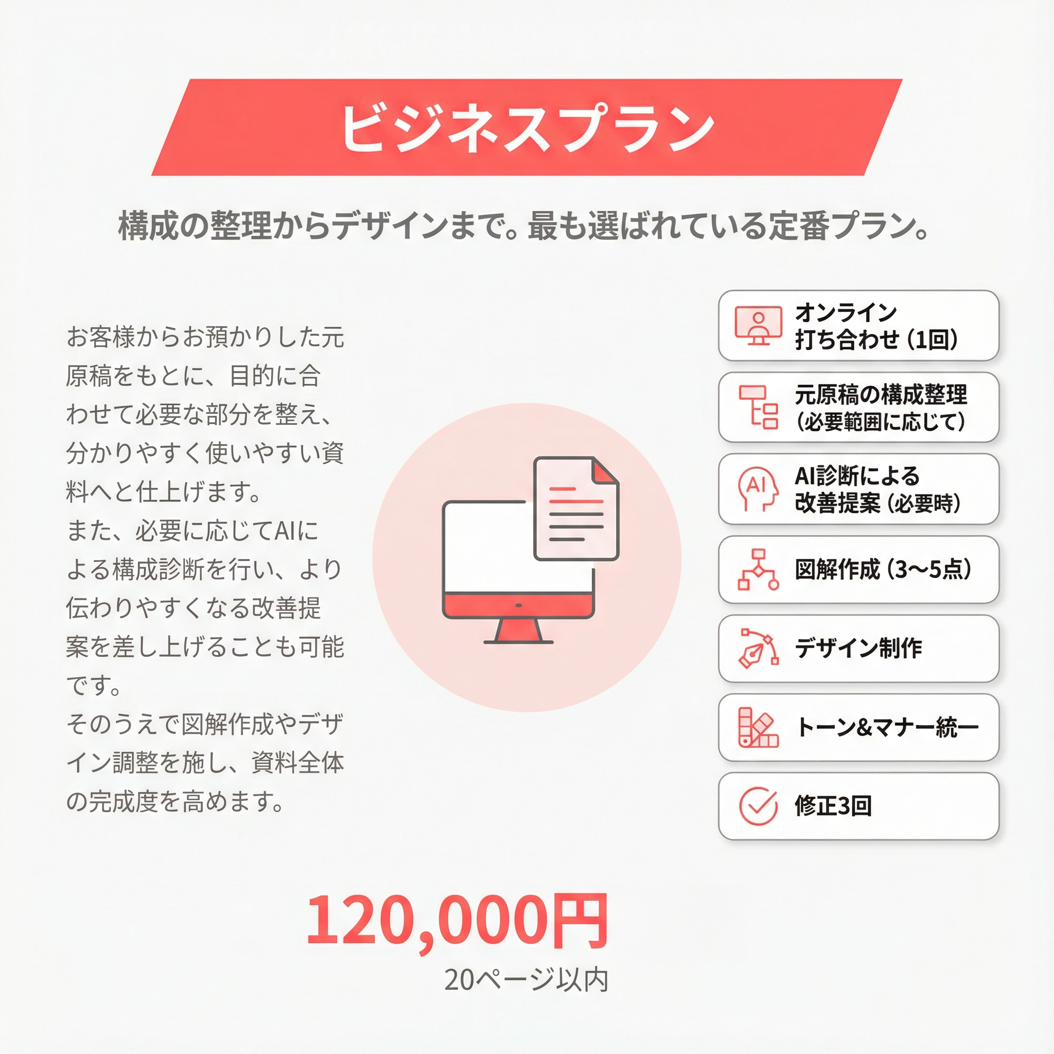 人気No.1！【アドバンスドプラン】既存資料をブラッシュアップします。プロジェクトのニーズに応じてアニメーションや音声の追加も可能です。￥120,000～
